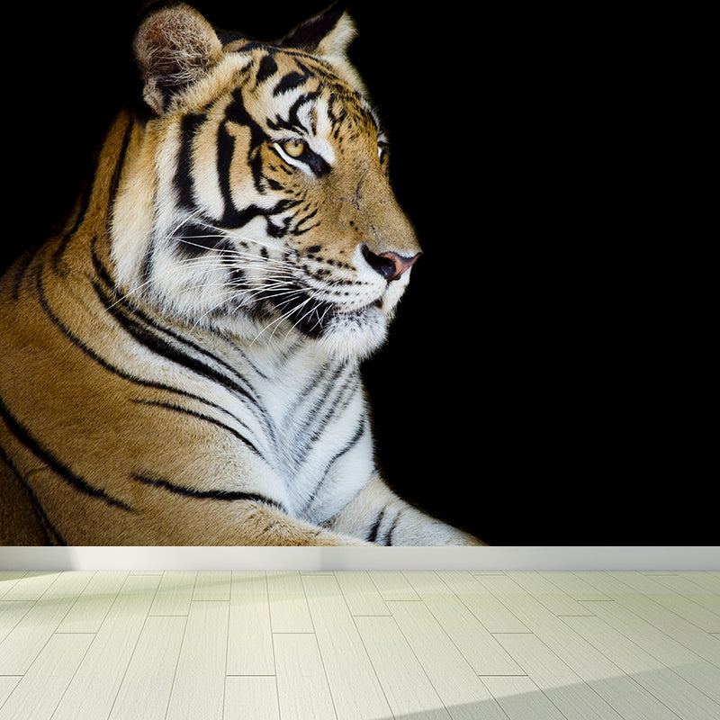 Contemporary Tame Tiger Mural Decal Black Dining Room Wall Covering, Personalized Clearhalo 'Wall Decor' 'Wall Mural' 1617663