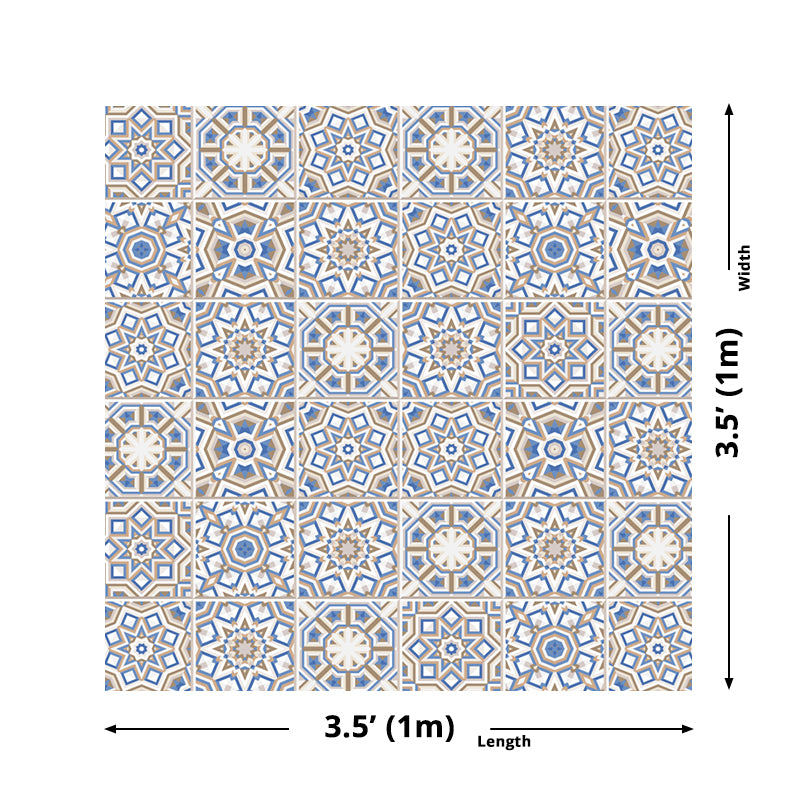 Blue Floral Tiles Wallpaper Panels Self-Sticking Bohemian Living Room Wall Decor Clearhalo 'Wall Decor' 'Wallpaper' 1618928