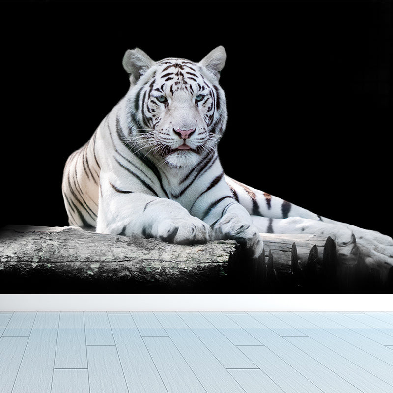 Modern Recumbent Tiger Mural Decal Black Dining Room Wall Decor, Custom Size Available Clearhalo 'Wall Decor' 'Wall Mural' 1618973