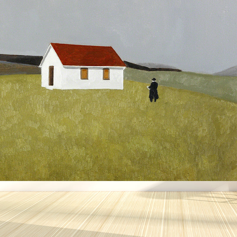 Fall Farmfield Landscape Wall Mural Green Modern Artistic Wall Decor for Boys Room Clearhalo 'Wall Decor' 'Wall Mural' 1619002