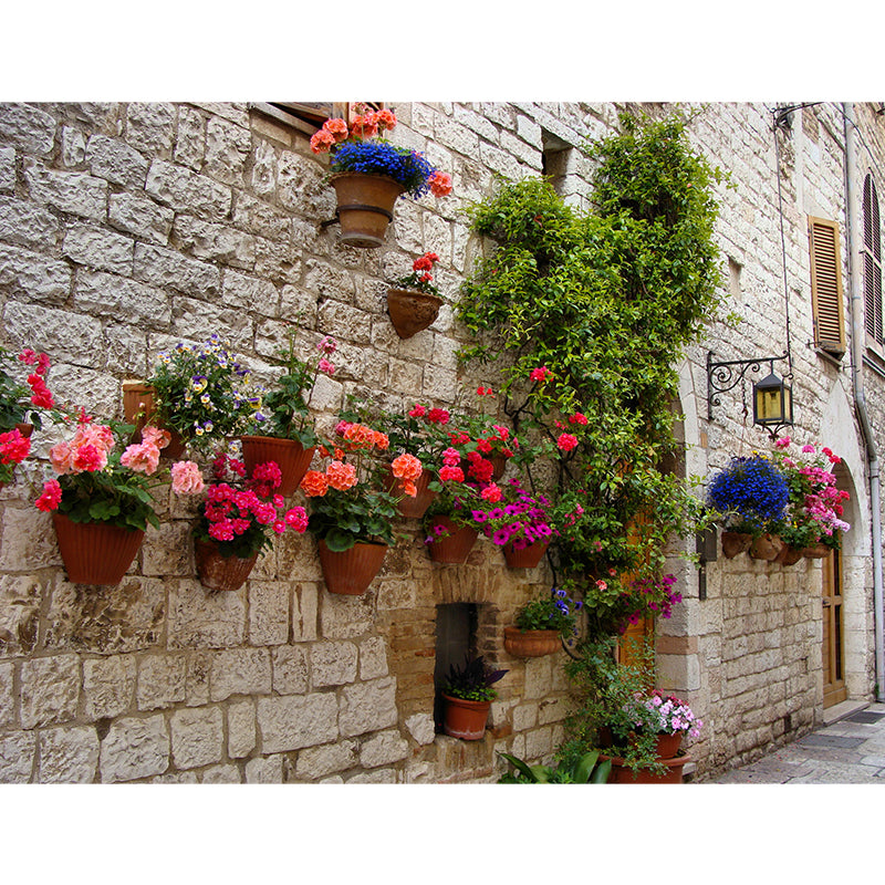 Contemporary Town and Flowers Mural Wallpaper Green Fancy Architecture Wall Covering Clearhalo 'Wall Decor' 'Wall Mural' 1619059