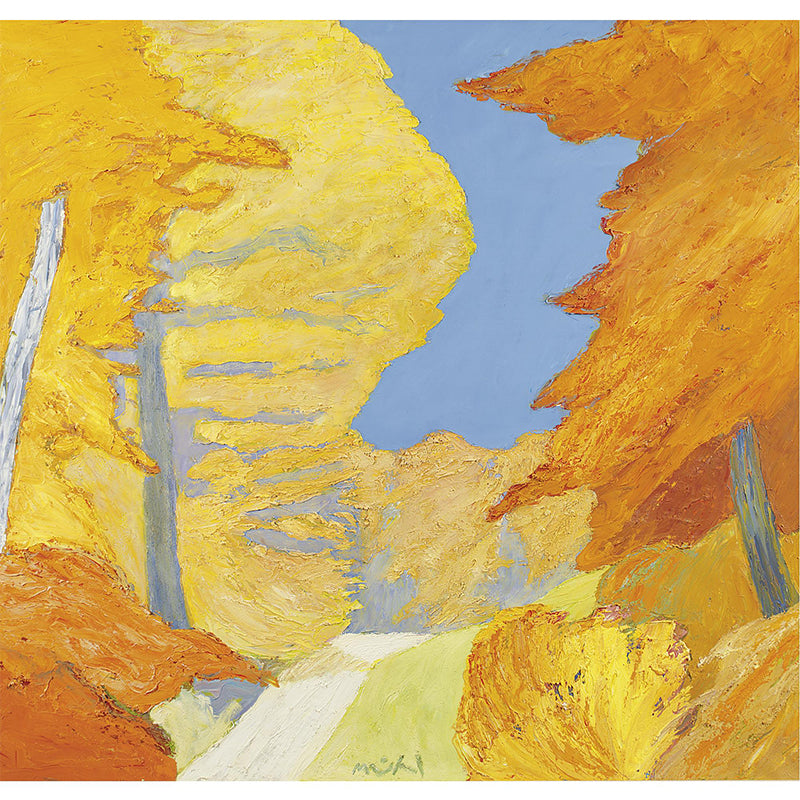 Fall Forest and Path Mural Modern Art Non-Woven Material Wall Covering in Yellow Clearhalo 'Wall Decor' 'Wall Mural' 1619164