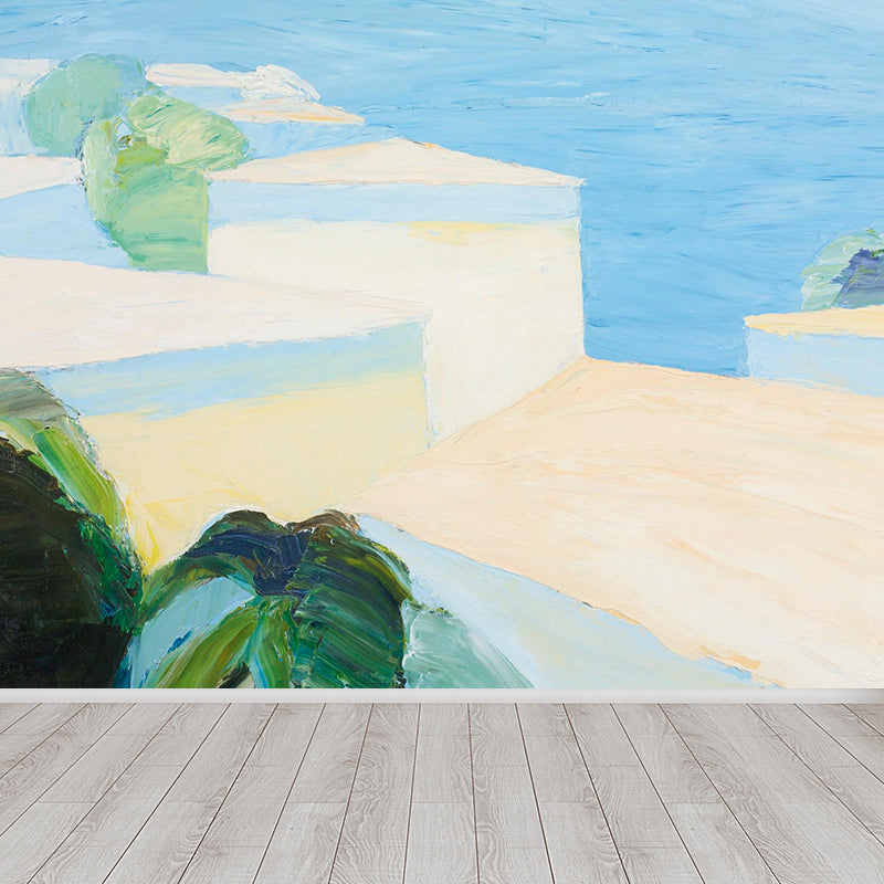 Contemporary Art Mountains Wall Mural Blue Decorative Wall Covering for Living Room Clearhalo 'Wall Decor' 'Wall Mural' 1619193