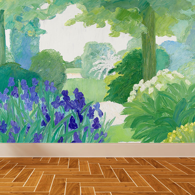 Green Flowering Shrubs Mural Decal Stain-Proofing Wall Covering for Girls Bedroom Clearhalo 'Wall Decor' 'Wall Mural' 1619212