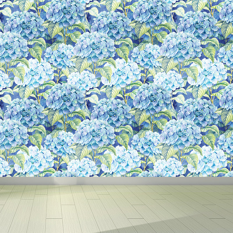 Extra Large Tropical Mural Wallpaper in Blue Flower Pattern Wall Decor, Custom Printed Clearhalo 'Wall Decor' 'Wall Mural' 1619272