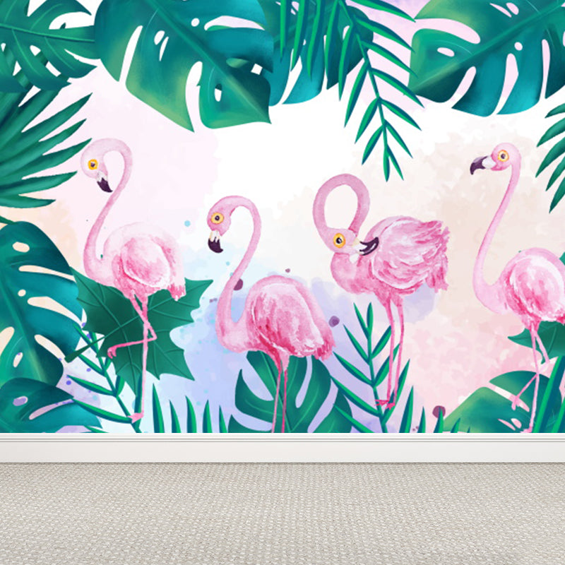 Stain Resistant Flamingos Wall Mural Non-Woven Tropical Wall Decor for Girls Room Clearhalo 'Wall Decor' 'Wall Mural' 1619318