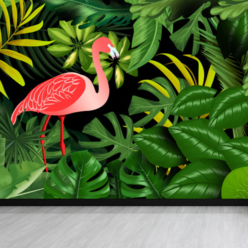 Extra Large Flamingo Mural Green Non-Woven Wall Art for Home Decor, Personalised Clearhalo 'Wall Decor' 'Wall Mural' 1619327