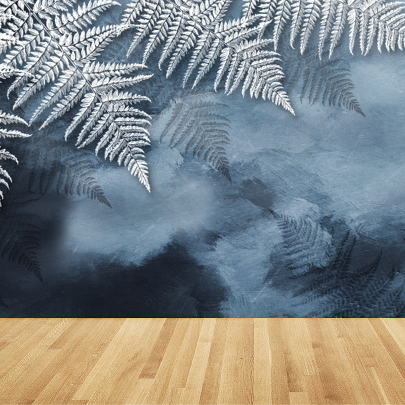 Huge Leaves Pattern Mural for Bedroom Botanical Wall Art in Gray Blue, Stain Resistant Clearhalo 'Wall Decor' 'Wall Mural' 1619332