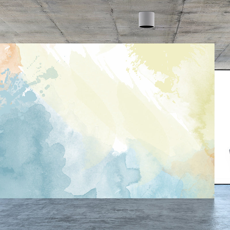 Modern Watercolor Mural Decal for Girls Bedroom Personalised Wall Art in Soft Color Light Yellow Clearhalo 'Wall Decor' 'Wall Mural' 1619476