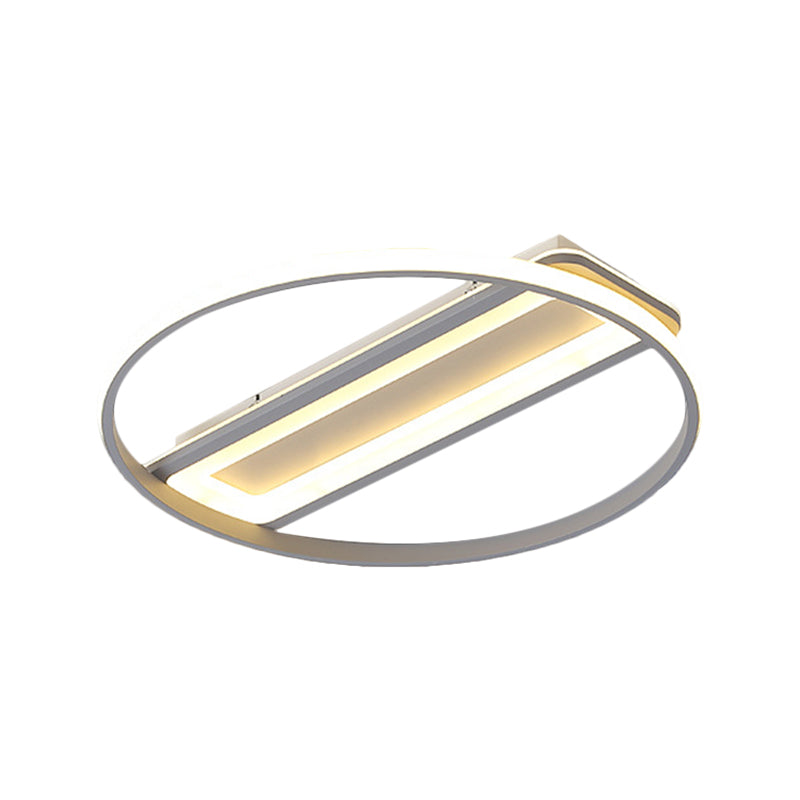 Metallic Ring and Rectangle Flush Mount Contemporary LED White Ceiling Light Fixture in Warm/White Light, 16"/19.5" W Clearhalo 'Ceiling Lights' 'Close To Ceiling Lights' 'Close to ceiling' 'Flush mount' Lighting' 1623311