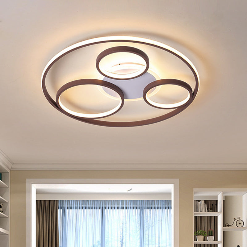 24.5"/30.5" W Rings Metal Ceiling Light Fixture Modernism Brown LED Flushmount Lighting, Warm/White Light Clearhalo 'Ceiling Lights' 'Close To Ceiling Lights' 'Close to ceiling' 'Flush mount' Lighting' 1623371