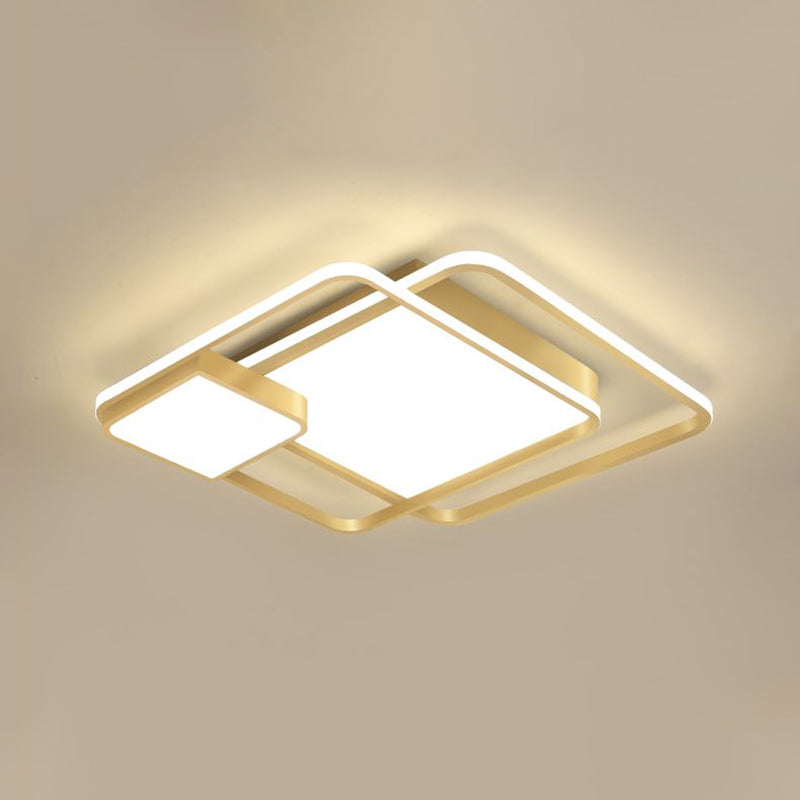 Modernism Square Flushmount Lighting Metallic LED Bedroom Flush Light Fixture in Gold (The customization will be 7 days) Clearhalo 'Ceiling Lights' 'Close To Ceiling Lights' 'Close to ceiling' 'Flush mount' Lighting' 1623622
