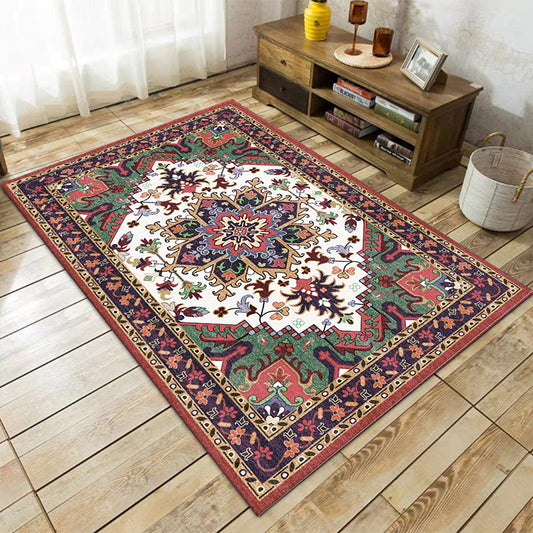 Oriental Moroccan Rug in Red and Green Medallion Floral Leaf Pattern Rug Polyester Anti-Slip Carpet for Home Decoration Clearhalo 'Area Rug' 'Moroccan' 'Rugs' Rug' 1624094