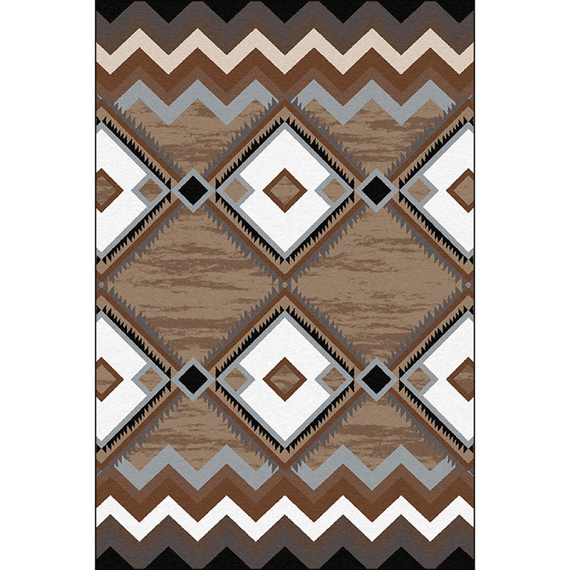 Brown Bedroom Rug Southwestern Geometric Diamond Wave Pattern Area Rug Polyester Anti-Slip Carpet Clearhalo 'Area Rug' 'Rugs' 'Southwestern' Rug' 1625008
