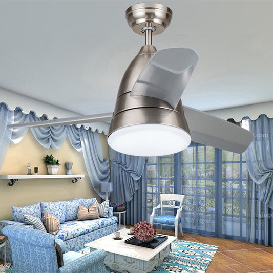 26" W Gold/Silver Ring Ceiling Fan Lighting Simplicity 1 Bulb LED Metal Semi Flush Mount for Bedroom, 3 Blades Silver Clearhalo 'Ceiling Fans with Lights' 'Ceiling Fans' 'Kids Ceiling Fans' 'Kids' Lighting' 1626652