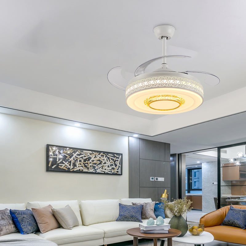 Drum Metallic Semi Mount Light Nordic Style LED White Ceiling Fan with Remote Control/Wall Control/Remote+Wall Control Clearhalo 'Ceiling Fans with Lights' 'Ceiling Fans' 'Modern Ceiling Fans' 'Modern' Lighting' 1626800