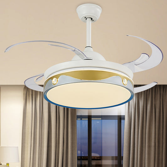 White Round Indoor Fan Lighting Contemporary Metallic 8-Blade LED Semi Mount Ceiling Lamp Clearhalo 'Ceiling Fans with Lights' 'Ceiling Fans' 'Modern Ceiling Fans' 'Modern' Lighting' 1626804