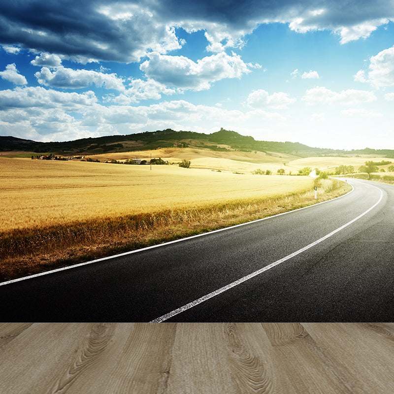 Quiet Roadway Scenery Mural Decal for Dining Room Summer Wall Covering, Customised Blue Clearhalo 'Wall Decor' 'Wall Mural' 1627013