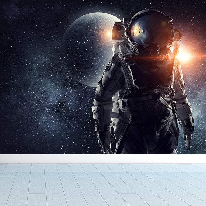 Giant Futuristic Mural Decal in Blue Astronaut Scenery Wall Decor, Custom Printed Blue Design 3 Clearhalo 'Wall Decor' 'Wall Mural' 1627148