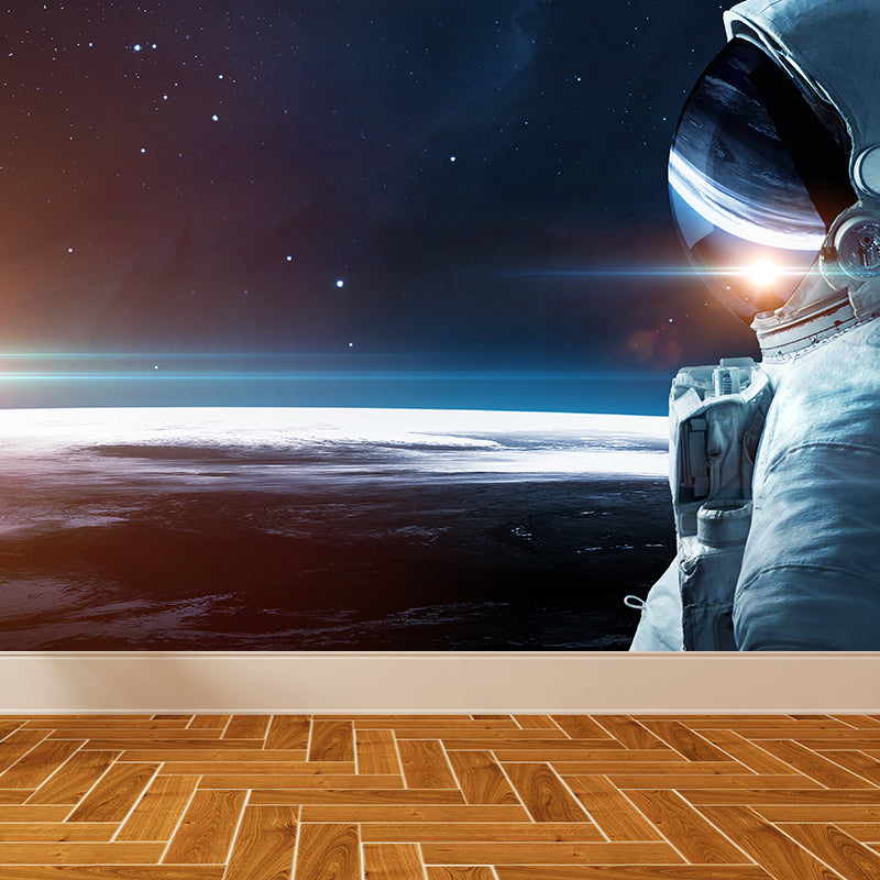 Stain Resistant Astronaut Wall Mural Non-Woven Texture Sci-Fi Wall Art for Kitchen Orange Design 2 Clearhalo 'Wall Decor' 'Wall Mural' 1627383