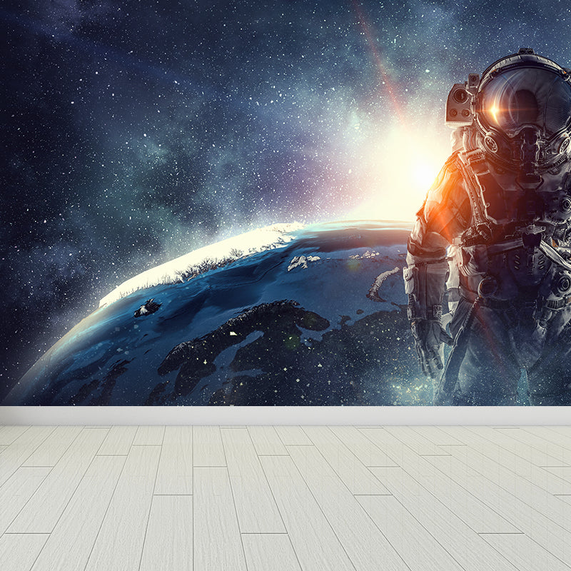 Huge Astronaut Print Mural for Bedroom Universe Wall Art in Blue, Stain Resistant Blue Design 3 Clearhalo 'Wall Decor' 'Wall Mural' 1627883