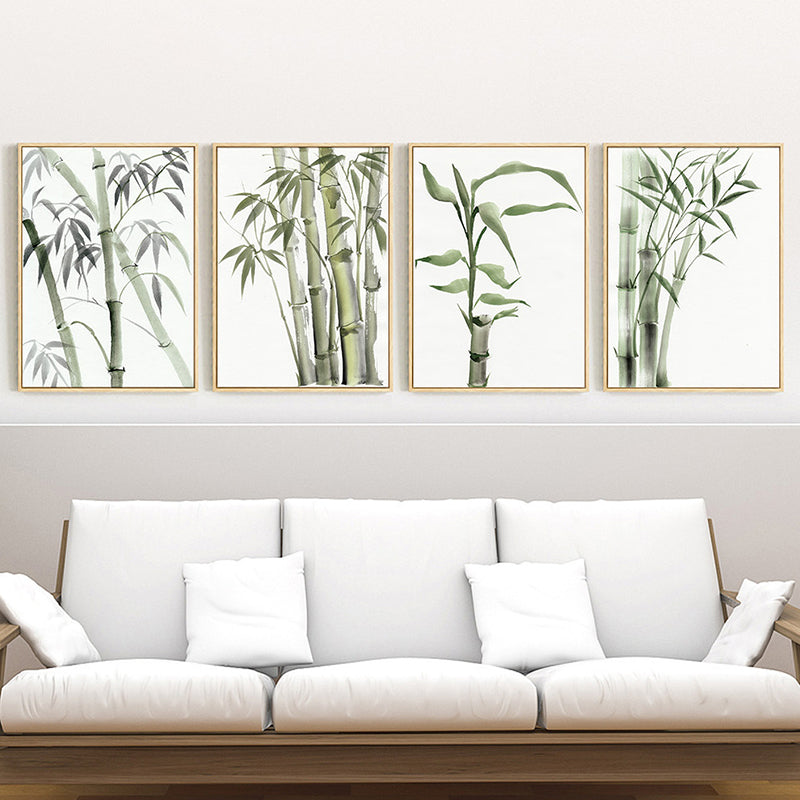 Chinese Bamboo Painting Wall Decor Canvas Textured Green Wall Art for Living Room Green One Set Clearhalo 'Arts' 'Canvas Art' 1628554