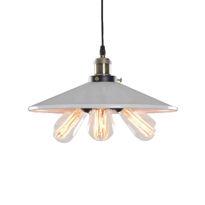 Flared Shade Kitchen Hanging Lamp Vintage Style Metallic 3 Heads Black/White Pendant Lighting Clearhalo 'Cast Iron' 'Ceiling Lights' 'Chandeliers' 'Industrial Chandeliers' 'Industrial' 'Metal' 'Middle Century Chandeliers' 'Rustic Chandeliers' 'Tiffany' Lighting' 163085