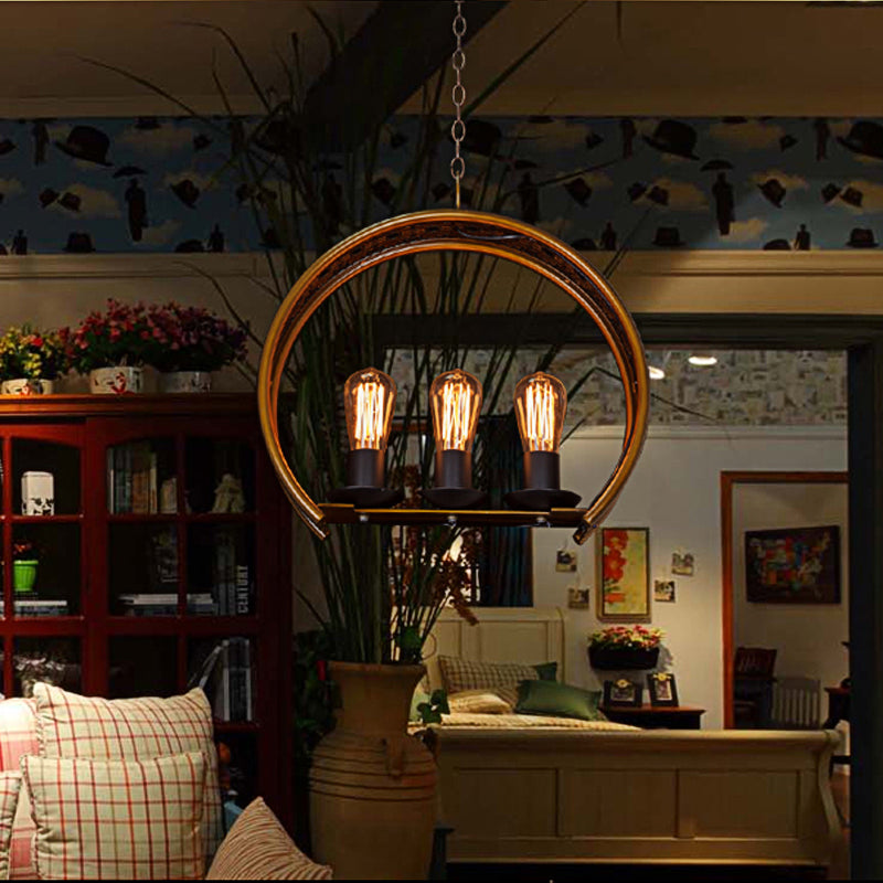 Bare Bulb Metal Hanging Light Three-light Industrial Chandeliers in Brass for Living Room Clearhalo 'Cast Iron' 'Ceiling Lights' 'Chandeliers' 'Industrial Chandeliers' 'Industrial' 'Metal' 'Middle Century Chandeliers' 'Rustic Chandeliers' 'Tiffany' Lighting' 163148