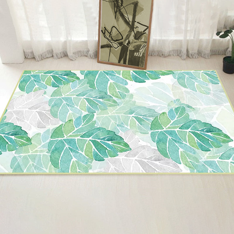 Green and White Bedroom Rug Tropical Botanical Leaf Pattern Area Rug Polyester Stain-Resistant Washable Carpet Clearhalo 'Area Rug' 'Rug' 1636819