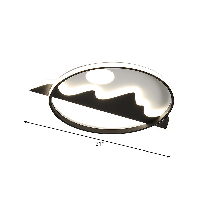 LED Flush Ceiling Lamp Modernist Black Living Room Flush Light Fixture with Mountain and Sun Pattern Clearhalo 'Ceiling Lights' 'Close To Ceiling Lights' 'Close to ceiling' 'Flush mount' Lighting' 1636927