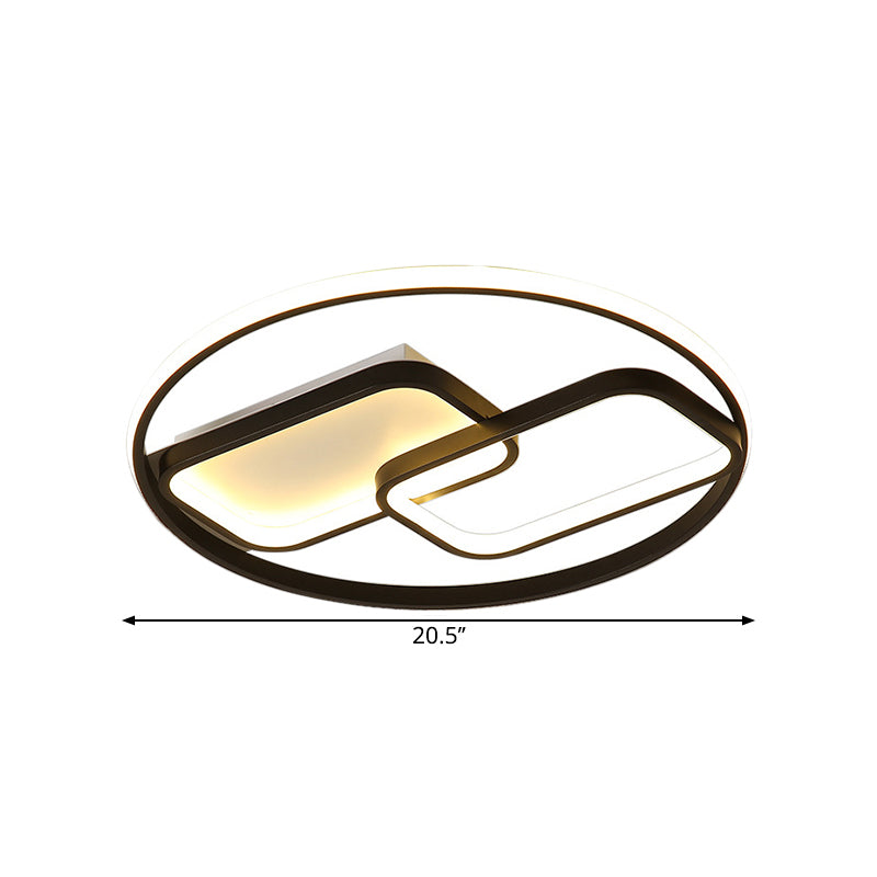 Ring and Rectangle Flush Mount Lamp Nordic Style Metal 16.5"/20.5" Wide LED Black Ceiling Flush, Warm/White Light Clearhalo 'Ceiling Lights' 'Close To Ceiling Lights' 'Close to ceiling' 'Flush mount' Lighting' 1637014