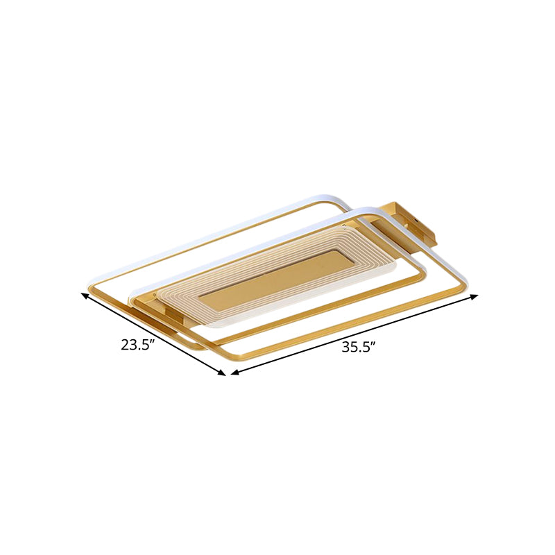 2-Rectangle/Square Flush Mount Lamp Nordic Metal 16.5"/20.5"/35.5" Wide LED Gold Ceiling Lighting, Warm/White Light Clearhalo 'Ceiling Lights' 'Close To Ceiling Lights' 'Close to ceiling' 'Flush mount' Lighting' 1637249