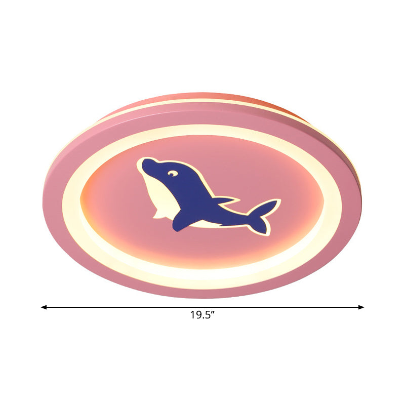 Simplicity LED Flush Mount Lamp with Acrylic Shade Pink Round Dolphin Pattern Flush Ceiling Light for Living Room, Warm/White Light Clearhalo 'Ceiling Lights' 'Close To Ceiling Lights' 'Close to ceiling' 'Flush mount' Lighting' 1637301