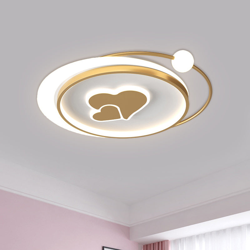 Circular Children Room Ceiling Mounted Fixture Metallic LED Flush Mount Lamp in Gold with Plane/Heart/Dolphin Pattern Clearhalo 'Ceiling Lights' 'Close To Ceiling Lights' 'Close to ceiling' 'Flush mount' Lighting' 1637318