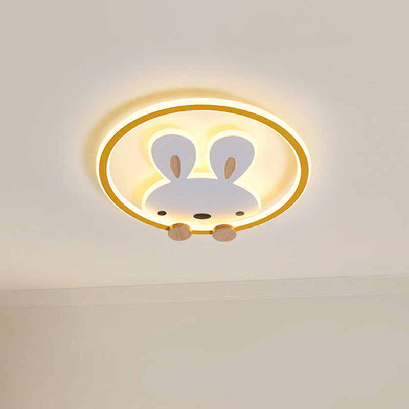 Pink/Yellow/Blue Round Flush Light Fixture Simple LED Metallic Flush Ceiling Light with Rabbit Pattern Clearhalo 'Ceiling Lights' 'Close To Ceiling Lights' 'Close to ceiling' 'Flush mount' Lighting' 1637335