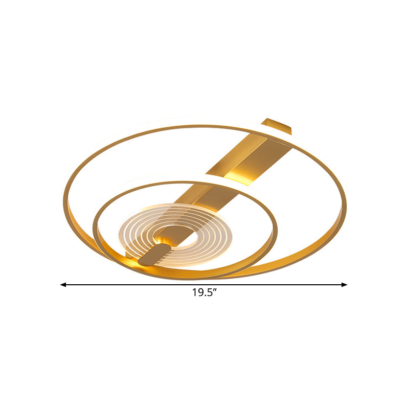 Metal Double Ring Flush Mount Contemporary 16"/19.5" Wide LED Gold Ceiling Lighting, Warm/White Light Clearhalo 'Ceiling Lights' 'Close To Ceiling Lights' 'Close to ceiling' 'Flush mount' Lighting' 1637351