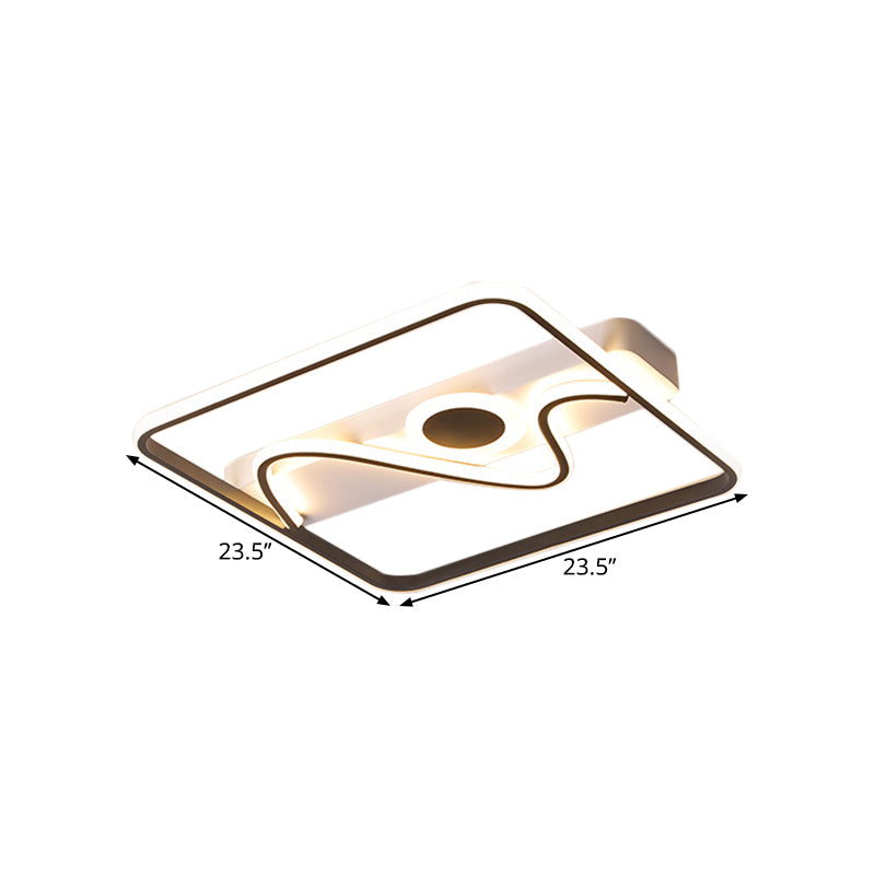 Black Square Frame Ceiling Flush Contemporary 16"/19.5"/23.5" W LED Metal Flush Mount Fixture with Curved Line and Circle Decor, Warm/White Light Clearhalo 'Ceiling Lights' 'Close To Ceiling Lights' 'Close to ceiling' 'Flush mount' Lighting' 1637428