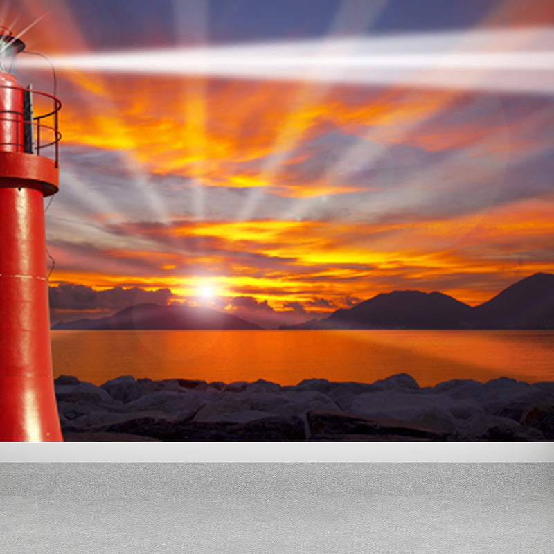 Extra Large Lighthouse Mural Light Color Non-Woven Wall Art for Home Decor, Personalised Orange Clearhalo 'Wall Decor' 'Wall Mural' 1637553