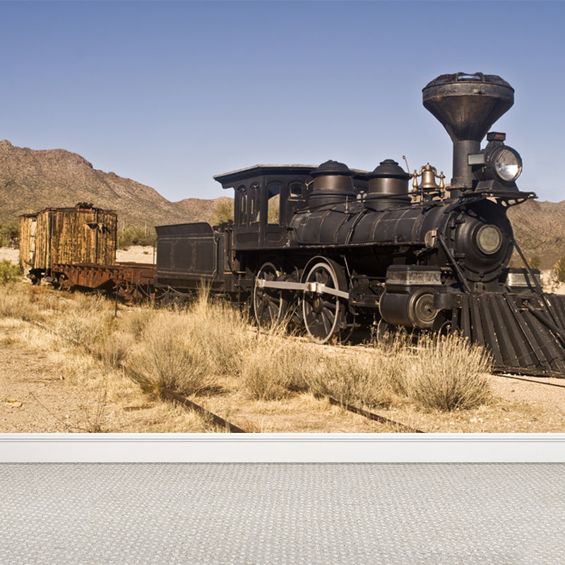 Industrial Autumn Train Wall Mural Soft Color Decorative Wall Art for Living Room Brown Design 1 Clearhalo 'Wall Decor' 'Wall Mural' 1637668