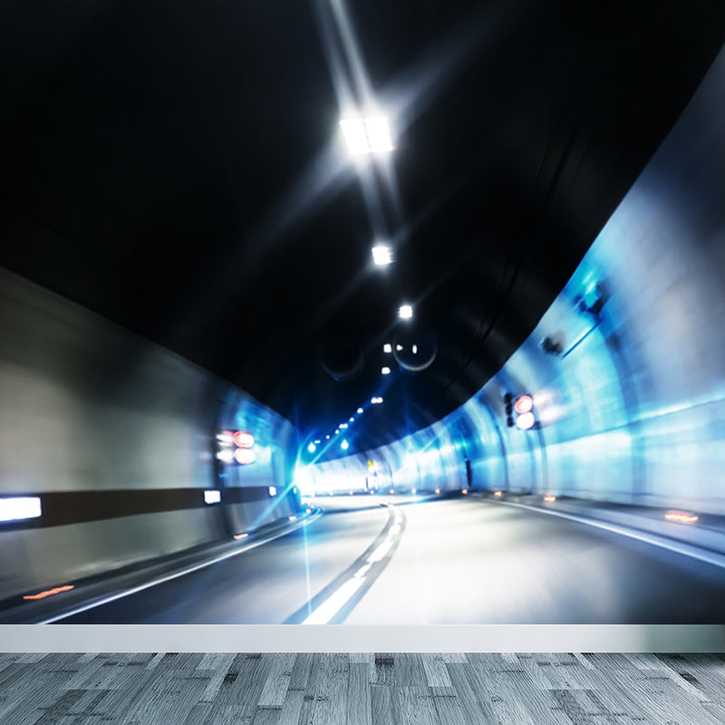 Stain-Proof 3D Effect Tunnel Mural Non-Woven Texture Novelty Wall Decor for Boys Room Black Clearhalo 'Wall Decor' 'Wall Mural' 1637803