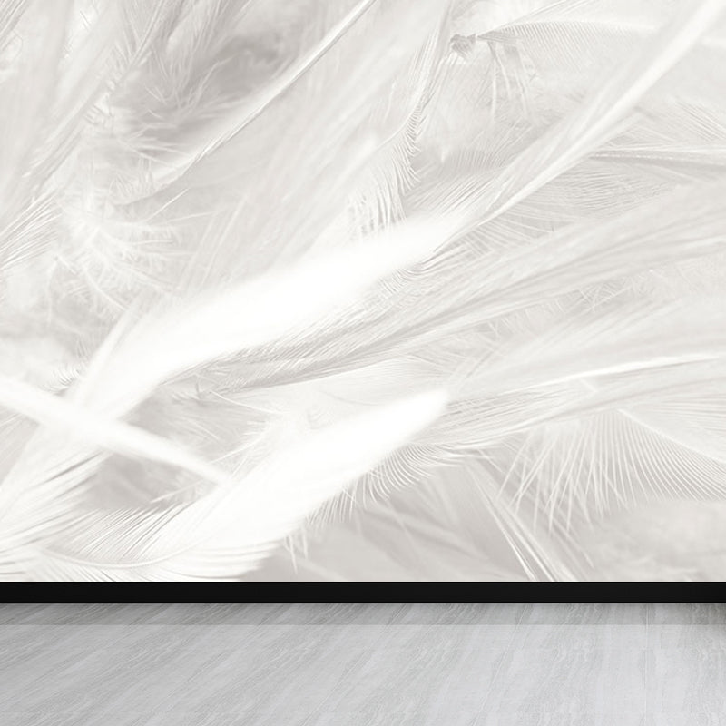 Stacked Bird Feather Mural Wallpaper Contemporary Non-Woven Texture Wall Covering Light Gray Clearhalo 'Wall Decor' 'Wall Mural' 1638073