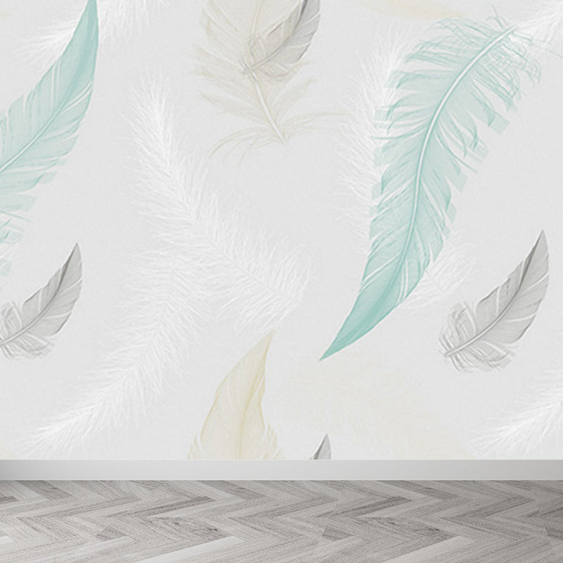 Bird Feather Mural Wallpaper Modern Decorative Kitchen Wall Art, Custom Size Available Light Green Clearhalo 'Wall Decor' 'Wall Mural' 1638103