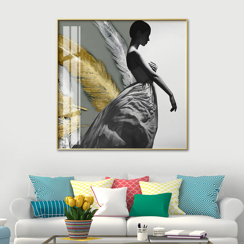 Woman Figure Canvas Modern Style Textured Girls Bedroom Wall Art Print in Dark Color Grey Clearhalo 'Arts' 'Canvas Art' 1638711