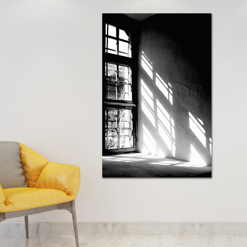 Window Sunlight Canvas Print Vintage Textured Wall Art Print in Black for Bedroom Clearhalo 'Arts' 'Canvas Art' 1638970