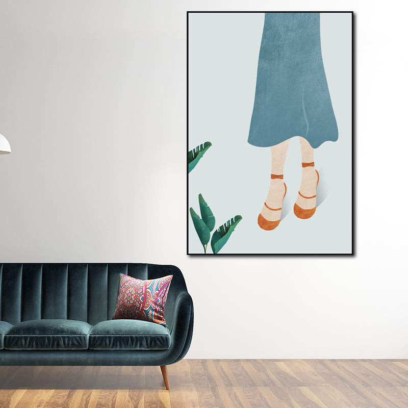 Yellow Nordic Style Canvas Art Woman Wearing Floppy Hat Wall Decor for Girls Bedroom Blue Clearhalo 'Arts' 'Canvas Art' 1639178