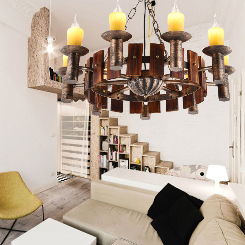 Candle Vintage Hanging Light Metal Chandeliers in Brass for Coffee Shop Living Room 9 Brass Clearhalo 'Ceiling Lights' 'Chandeliers' Lighting' options 163971_3217022a-c66a-4852-8bee-4eb90c46e57a