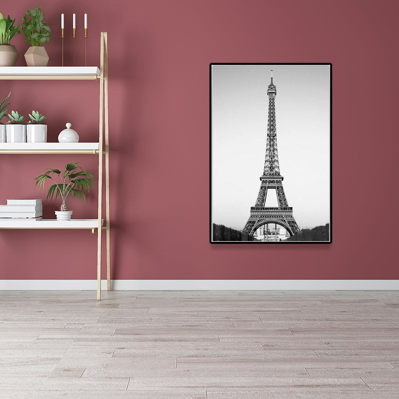 Photography Eiffel Tower Canvas Wall Art for Dining Room, Black-Grey, Textured Surface Clearhalo 'Arts' 'Canvas Art' 1640158