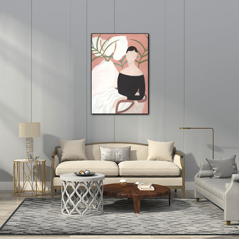 Modern Girl Portrait Painting Light-Color Bedroom Wall Art, Textured Surface Pink Clearhalo 'Arts' 'Canvas Art' 1640220