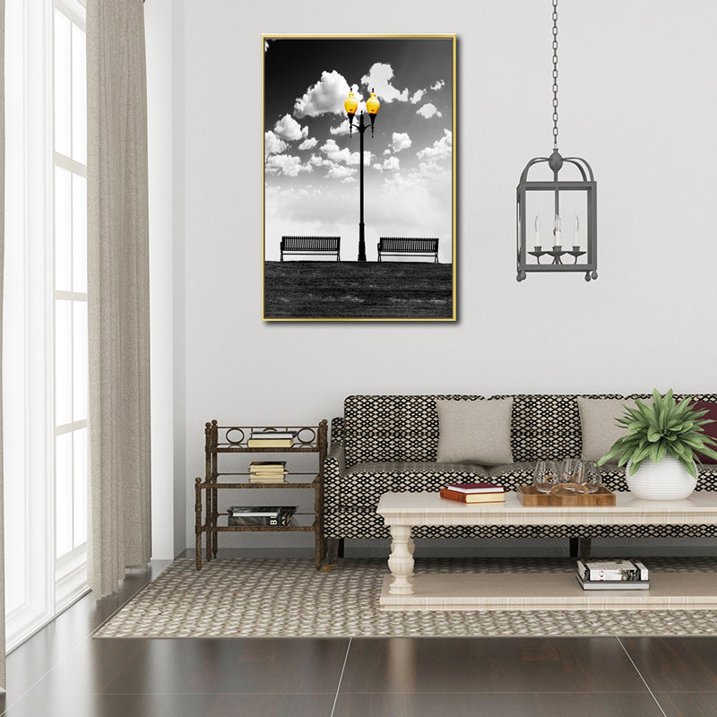 Nostalgic Street Lamp Wall Art Decor for Hallway Still Life Canvas Print in Black-White Clearhalo 'Art Gallery' 'Canvas Art' 'Contemporary Art Gallery' 'Modern' Arts' 1640257