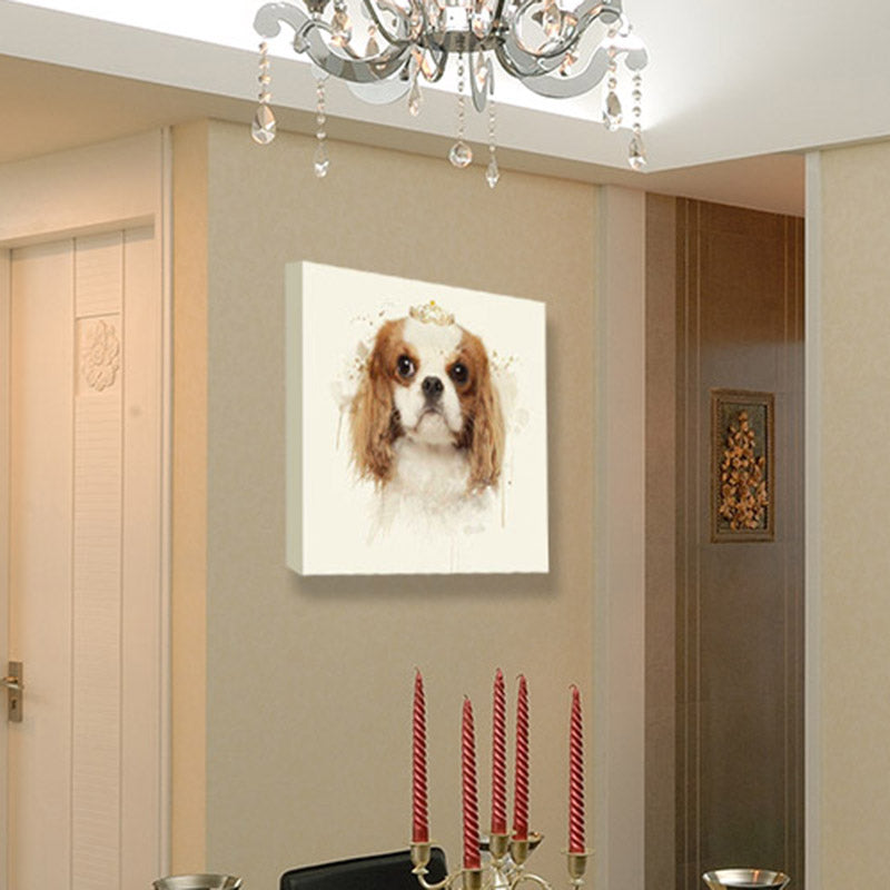 Kids Princess Beagle Art Print Yellow-Brown Puppy Dog Painting Wall Decor for Room Clearhalo 'Art Gallery' 'Canvas Art' 'Kids' Arts' 1640477